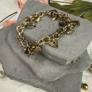 Robert Verdi Gold Tone Heart Love Charm Style Bracelet‎ Lock Key
